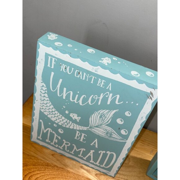 Set Of 4 Wooden Coastal Mermaid Inspirational Decorative Nautical Signs Decor - Picture 4 of 10